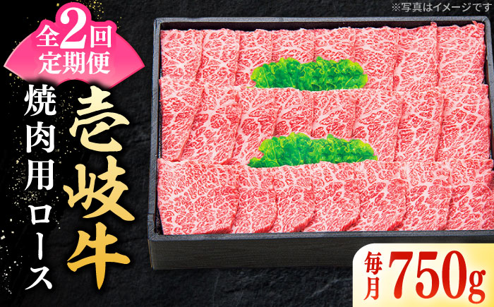 【全2回定期便】 特選 壱岐牛 ロース 750g（焼肉用）《壱岐市》【太陽商事】 お肉 牛肉 和牛 黒毛和牛 肉 高級 霜降り 焼肉 ロース肉 BBQ  ローストビーフ 贈答 九州 [JDL120]