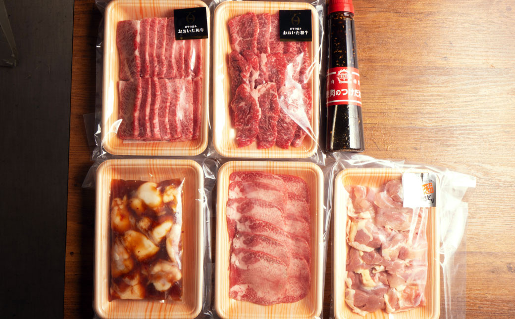 五種のバラエティー焼肉セット つけだれ付き (計約1kg)