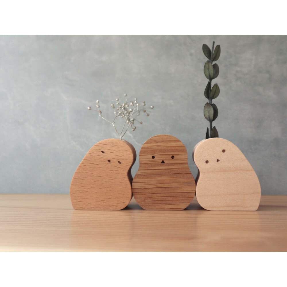 【ふるさと納税】手のひらサイズの木製花瓶｜おやすみシマエナガ〈3種セット〉 | シマエナガ 花瓶 クラフト 木工品 木製 ハンドメイド 木製雑貨 手作り オリジナル 人気 おすすめ 送料無料