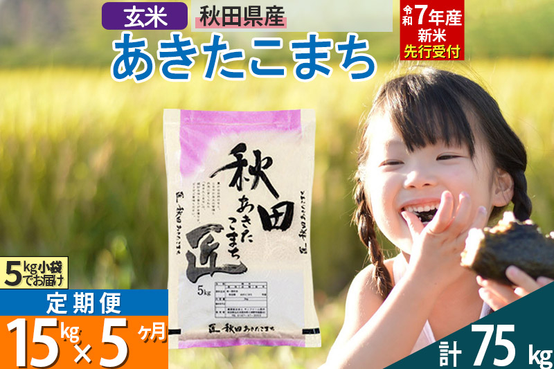 
            【玄米】＜令和7年産 新米予約＞ 《定期便5ヶ月》秋田県産 あきたこまち 15kg (5kg×3袋)×5回 15キロ お米  新米
          