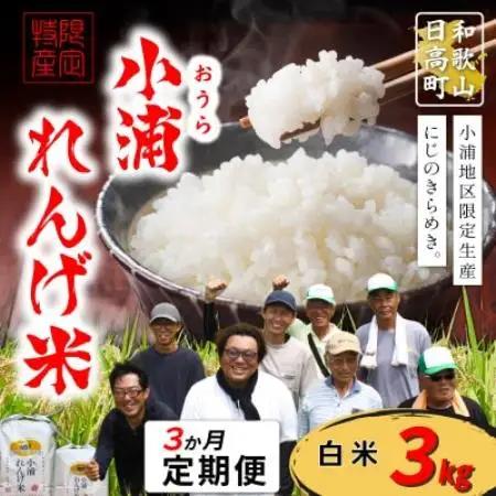 【毎月定期便】小浦れんげ米(にじのきらめき) 精米(白米)3kg全3回【4092807】