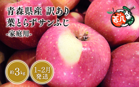 １～２月発送 訳あり 家庭用 甚八りんご葉とらずサンふじ３kg 【マルジンサンアップル 1月 2月 青森県産 平川市 りんご 葉とらずサンふじ 3kg 訳あり 家庭用】