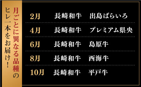 【2月/4月/6月/8月/10月お届け】長崎和牛のヒレ1本プレミアム定期便【合同会社肉のマルシン】[QBN055]