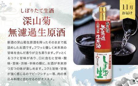 【先行予約】【定期便】 秋限定「ひやおろし」と冬限定「しぼりたて生酒」の3か月間飲み比べ （720ml×6種） | しぼりたて 新酒 純米吟醸 生酒 原酒 濁原酒 無濾過 深山菊 地酒 飲み比べ 飛騨