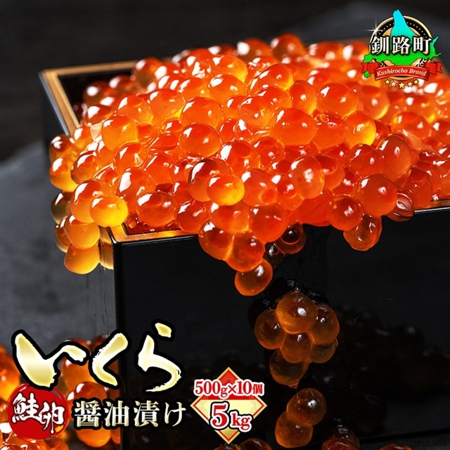 いくら醤油漬け 500g ×10箱　| 国産 北海道産 いくら いくら醤油漬 イクラ ikura 天然 鮭 サーモン  鮭卵 鮭いくら 北海道 昆布のまち 釧路町 笹谷商店 直営 釧之助本店 人気の 訳あり！ ご飯 米 無洗米 にも最適