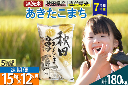 【無洗米】＜令和7年産＞《12ヶ月定期便》秋田県産 あきたこまち 15kg (5kg×3袋) ×12回 15キロ お米 匠 