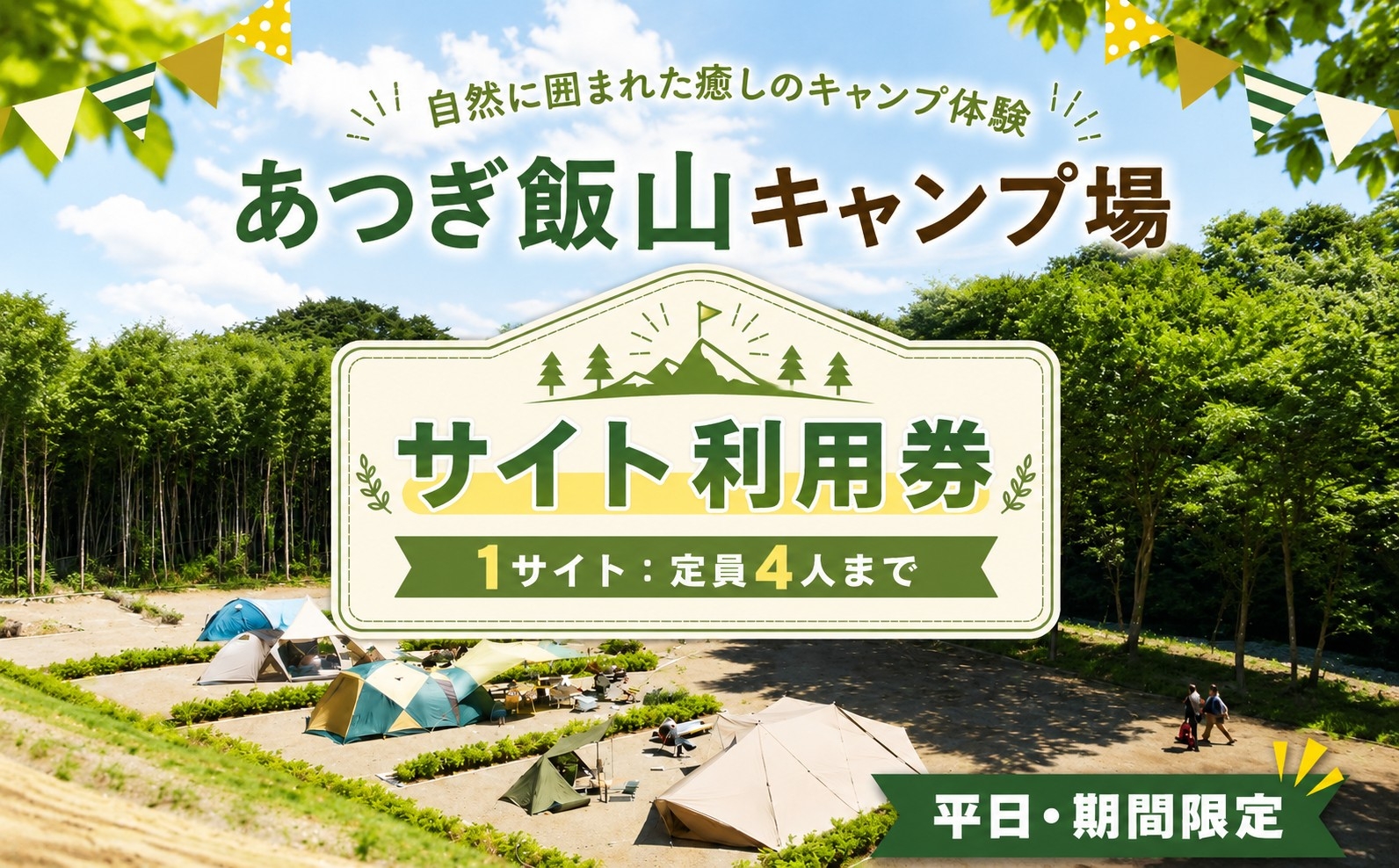 
                  【平日・期間限定】あつぎ飯山キャンプ場サイト利用券 ／ 体験 キャンプ アウトドア アクティビティ 観光 宿泊 旅行 チケット 宿泊券 旅行券 川遊び 星空 自然 神奈川県 No.1070
                