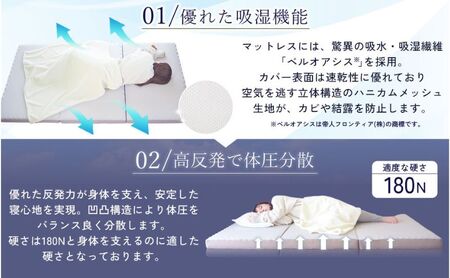 【期間限定！生活応援】 アキレス マットレス 点で支える 体圧分散 さらさら 吸湿マットレス シングル 8cm 三つ折り 寝具 高反発 三つ折りマットレス 折りたたみ シングルマットレス ベルオアシス