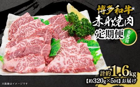 博多和牛 赤身焼肉 定期便全5回 肉 お肉 焼肉 牛 牛肉 和牛 バーベキュー BBQ 冷凍 福岡 八女 072-T121