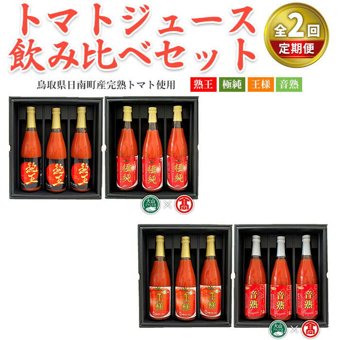 【ふるさと納税】＜定期便＞ トマトジュース飲み比べセット(各月2種×3本ずつ・計12本) 領布会 2回コース 鳥取県 日南町 トマトジュース 濃厚 甘み りんかトマト 果肉 酸味 旨味 王様トマト 音楽熟成 桃太郎トマト 【T-BF12】【大山ブランド会】
