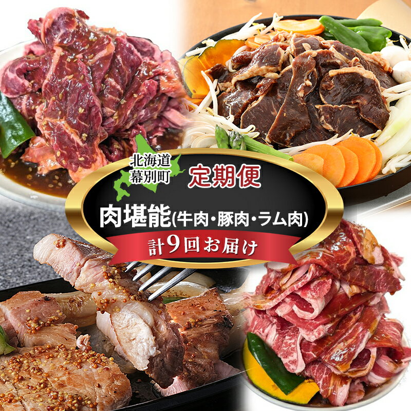 【ふるさと納税】十勝幕別の定期便 肉堪能(牛肉・豚肉・ラム肉) 年9回お届け 【 ハンバーグ ステーキ ジンギスカン 惣菜 牛 羊 ラム 焼肉 BBQ バーベキュー 味付き 味付き肉 タレ 手切り アウトドア キャンプ お取り寄せ 冷凍 小分け 保存 牛肉 】
