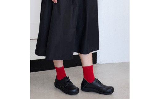 ゴム紐レースアップコンフォートシューズ｜ブラック  S(23.0cm) レディース スリッポン 幅広 甲高 外反母趾 ゆったり幅 大人気 靴