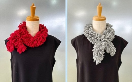 コード刺繍 チクチクしないウールのショートマフラー コモンドール チェリーレッド |五泉市 マフラー