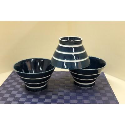 ふるさと納税 長崎県 【波佐見焼】Φ15.5cm丼3個組 ボーダー青 【西海陶器】 3 13922