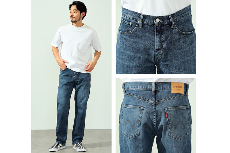 EDWIN 503 レギュラーストレートパンツ MENS【28インチ・中色ブルー3】E50313-146-28