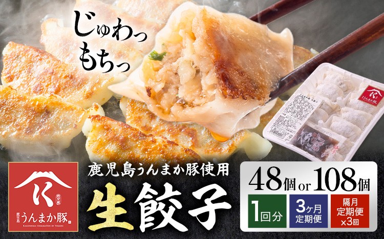 
                  鹿児島 うんまか豚 生餃子 選べる内容 48個 108個 選べる回数 1回 3ヶ月定期便 隔月定期便 株式会社 寺師《出荷時期をお選びください》鹿児島県 さつま町 餃子 ギョウザ 焼き餃子 水餃子
                