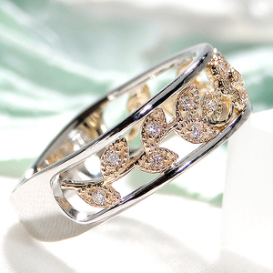 指輪 Pt900 K18YG プラチナ イエローゴールド ダイヤモンド 0.15ct コンビ フラワー 花 レディースリング ジュエリー【f203-ptyg】 ALPAZ126