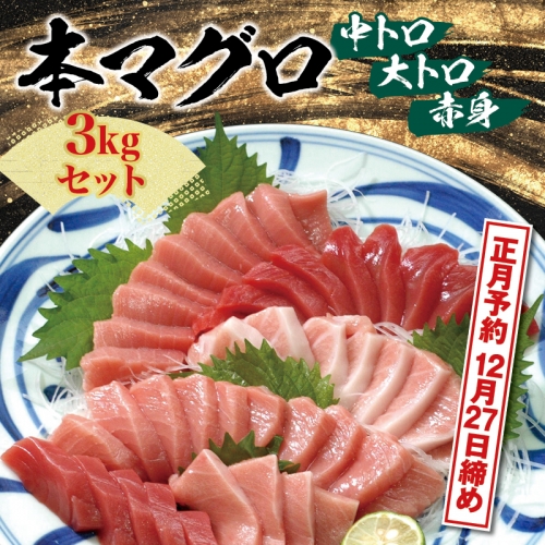 お正月に間に合う！【12月26日～30日発送】【串本町×北山村】本マグロ（養殖）トロ＆赤身セット 3kg【nks112-sg】