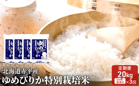 米特別栽培米北海道赤平産ゆめぴりか【20kg(5kg×4袋)】【3回お届け】