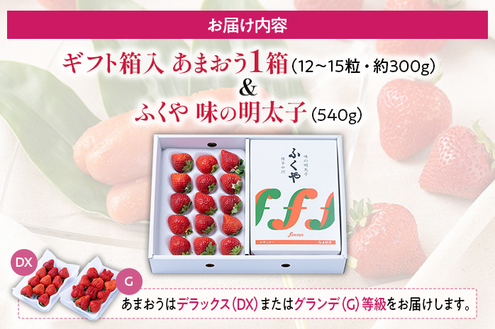 あまおう 約300g(12-15粒)ギフト箱＆ふくや味の明太子 540g 明太子 イチゴ いちご 果物 苺 フルーツ ※北海道・沖縄・離島は配送不可 大木町産 南国フルーツ CO010