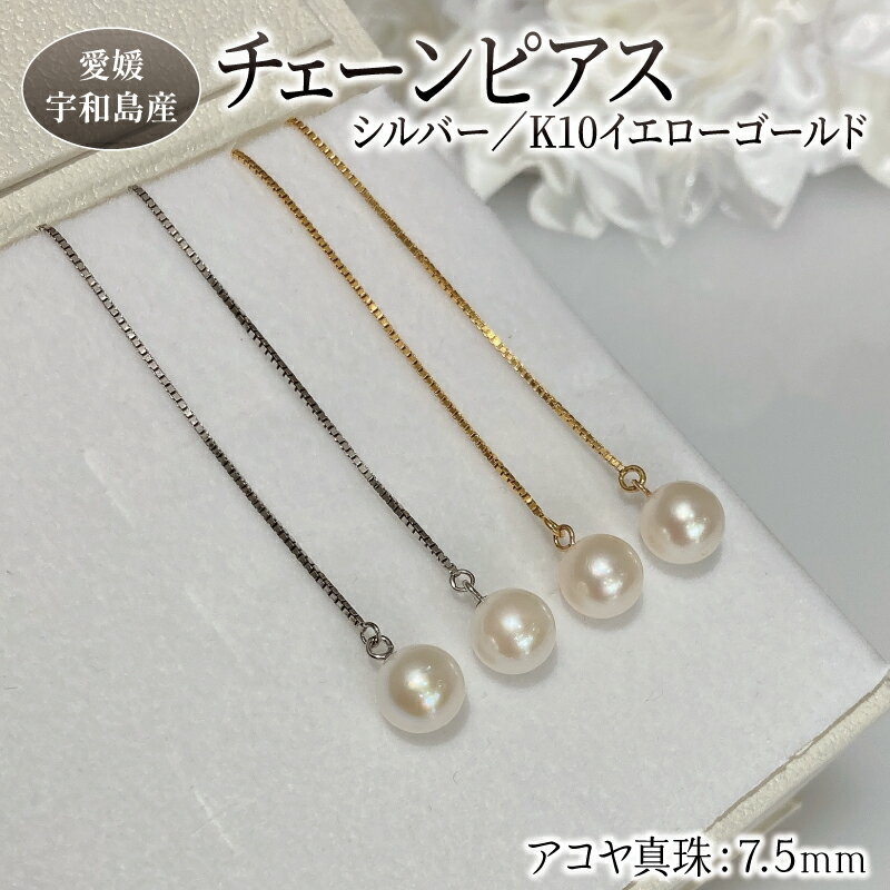【ふるさと納税】 真珠 チェーン ピアス 7.5mm シルバー K10 イエローゴールド 選択可 Yamashita-Pearl アクセサリー ネックレス K10 10金 アコヤ真珠 本真珠 akoya パール ファッション カジュアル 慶事 結婚式 卒業式 入学式 お祝い ギフト 贈り物 国産 愛媛 宇和島