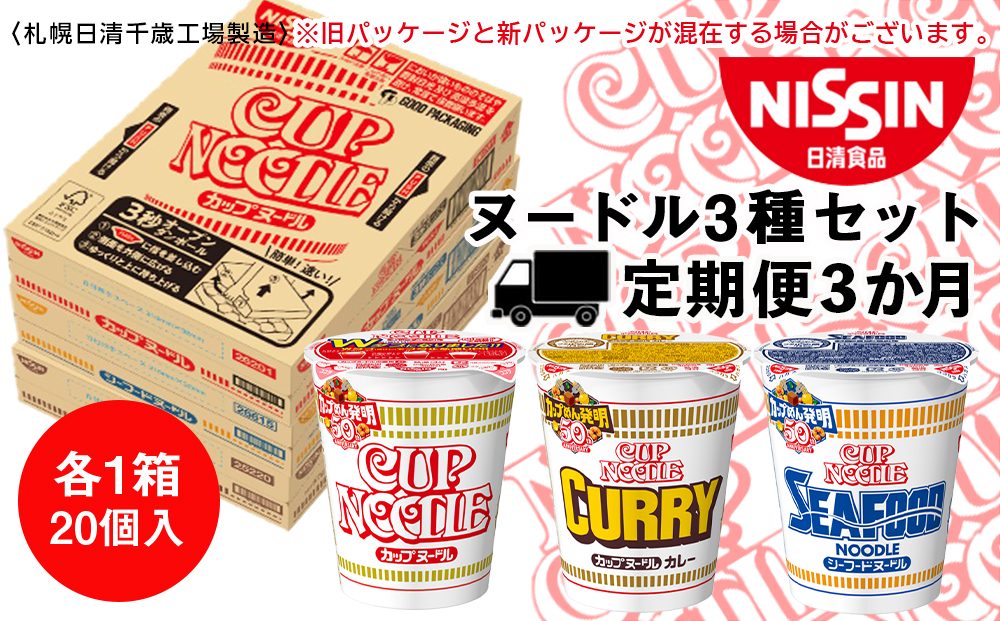 【定期便3か月】日清ヌードル3種セット 各1箱（20食）合計3箱
