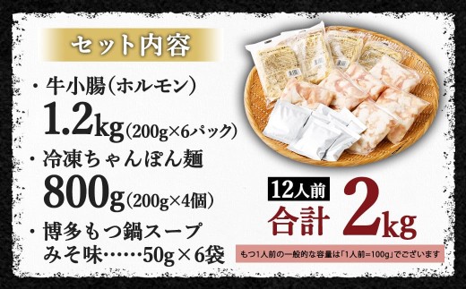 【2026年11月発送】国産牛 もつ鍋 12人前 ちゃんぽん 濃縮スープ付 （みそ味） 冷凍 国産 もつ もつ鍋セット