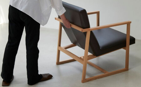 MS154(ベージュ)LEVE （レーベ）ラウンジチェア　ナチュラルレザー製