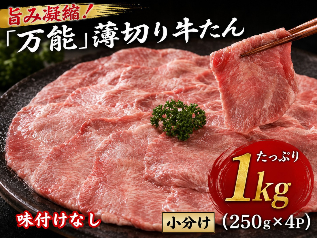 旨味凝縮！「万能」薄切り牛タンたっぷり1kg小分け（250g×4P） | 牛たん 牛肉 牛 ぎゅう肉 薄切り 小分け 牛たん 牛タン ぎゅう肉スライス 小分け 人気 牛肉 牛タン【sari010】