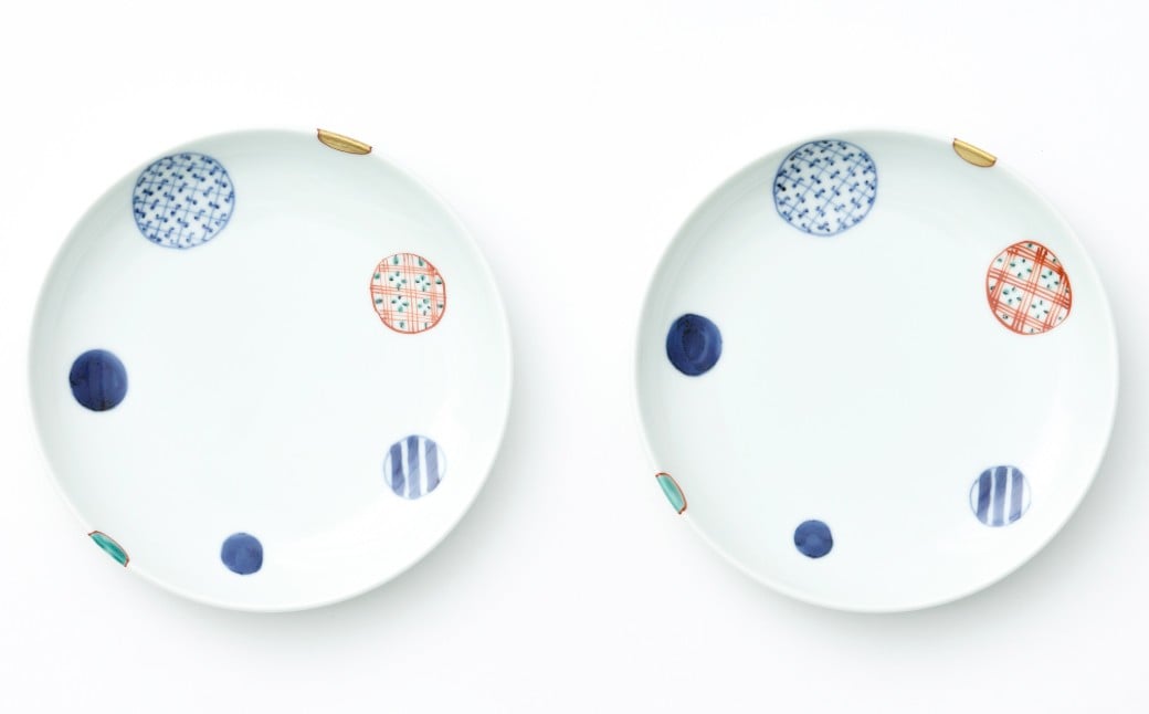 
            【福珠窯】有田焼／染錦地紋丸紋　5.5寸（16cm）丸皿　2枚セット
          