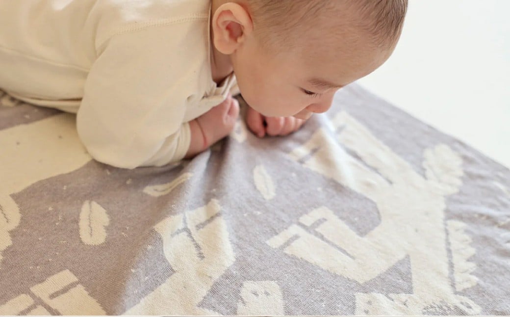 【生成 × はとばねずみ】 干支柄 （午年）アフガン 【7営業日程度で発送】｜オーガニックコットン 布 おくるみ ひざ掛け ブランケット 赤ちゃん ベビー 生成 キナリ 草木染 出産祝い 日本製