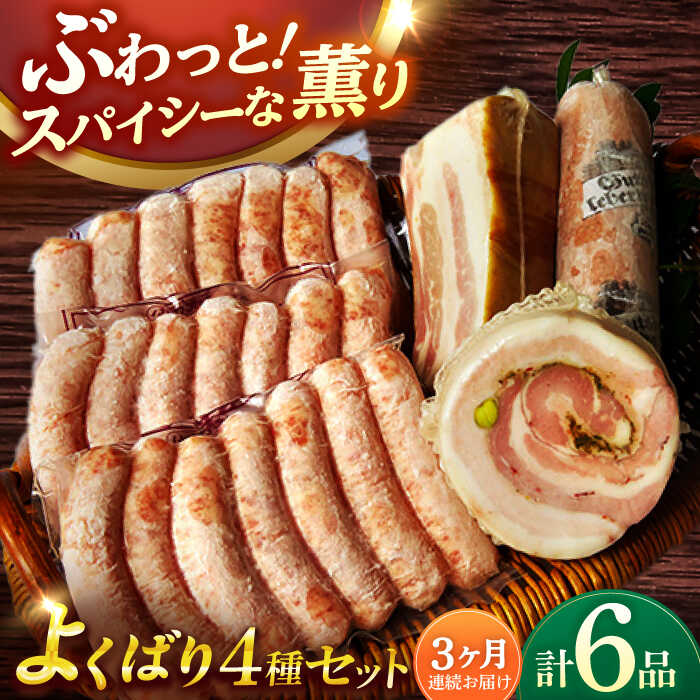 【ふるさと納税】【国際大会金賞】【毎月6点×3回定期便】よくばりセット ソーセージ3袋＋3品 / ベリーロールブロックベーコン レバーペースト 生ソーセージ / 長与町/雪の浦手造りハム [EAM047] ベーコン ソーセージ 冷凍 定期 定期便