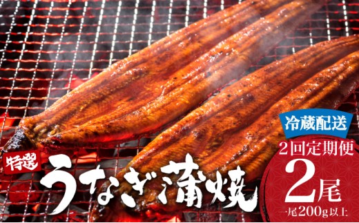 ＜順次発送/定期便2回＞ うなぎ蒲焼き 計800g (200g×2尾×2回) 冷蔵 21ys-0002