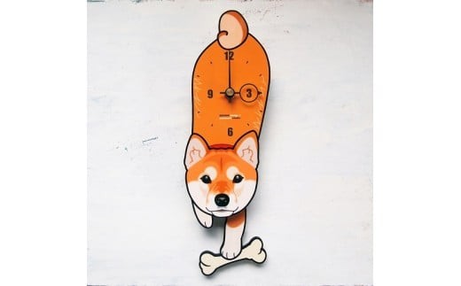 D-002W1 柴犬-犬の振り子時計毛糸玉01.ORANGE C-CD-002A