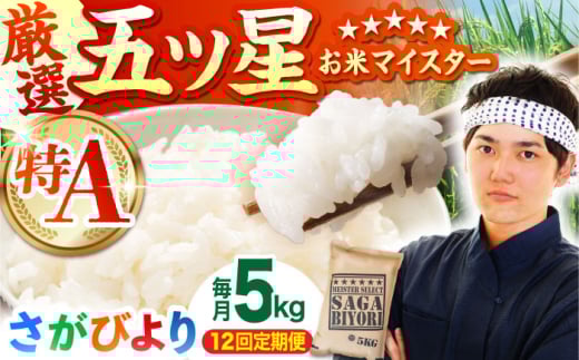 【全12回定期便】さがびより 白米 5kg【五つ星お米マイスター厳選】 [HBL021]特A評価 特A 佐賀 ブランド米 ご飯 米 お米 白米