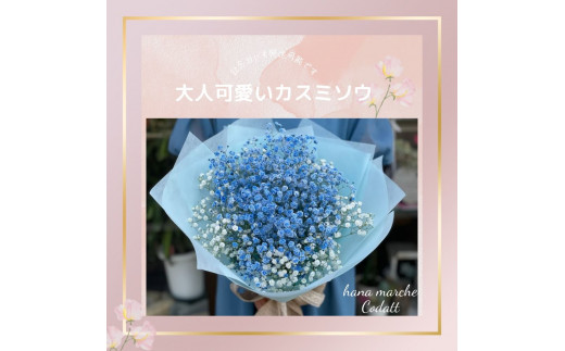 虹色カスミソウ(かすみ草)花束 (ブルー) 花マルシェCodatt 人気No.1爽やかで清楚なブルーカラー 敬老の日 [0355]
