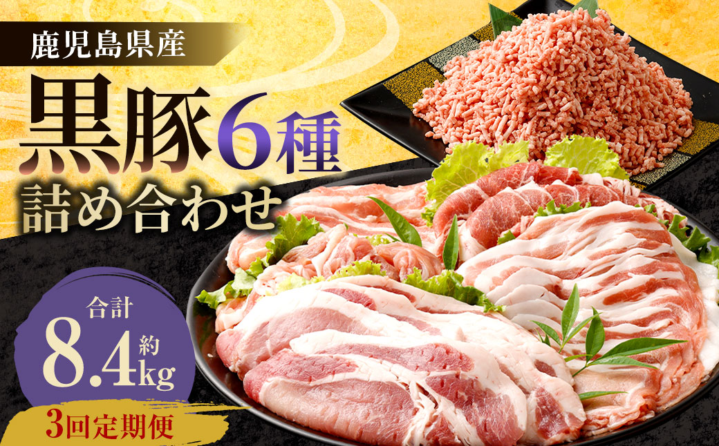 HS-706 【3ヶ月定期便】鹿児島県産黒豚 6種詰合せ(約2.8kg×3回)