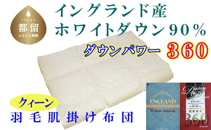 CK328【イングランド産ホワイトダウン90%】羽毛肌布団 220×210cm クィーン【ダウンパワー360】