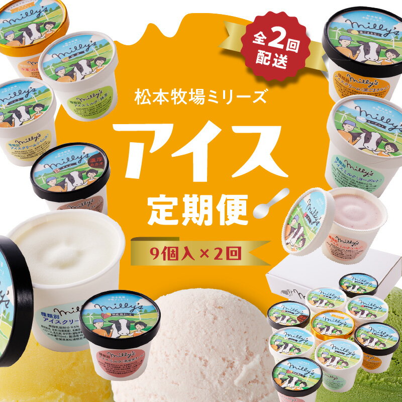【ふるさと納税】松本牧場アイス定期便（9個入り×2回） 〜本格ジェラート＆シャーベット〜／ 氷菓子 自然豊か 松本牧場 搾りたて 新鮮なミルク 玄海町産素材使用 いちご みかん チョコチップ 本格ジェラート シャーベット アイスクリーム