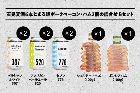 石見麦酒3種6本とまる姫ポークベーコン・ハム2個の詰合せ Bセット｜ビール 麦酒 クラフトビール ベーコン ハム クラフトビール クラフトビール クラフトビール クラフトビール IB-2