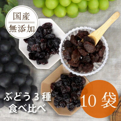 【ふるさと納税】シャインマスカット 巨峰 ピオーネ のレーズン 30g×10袋 食べ比べセット 無添加、砂糖不使用【1508446】