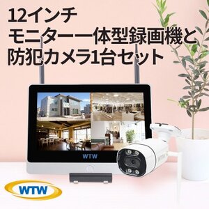 Par12インチ液晶一体型録画装置2TB＆監視・防犯カメラ1台セット 300万画素 屋外【1490408】