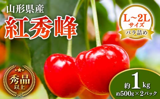 【先行予約 令和7年度発送】山形県産 さくらんぼ 紅秀峰 約1kg（500g×2パック）秀品以上 L～2Lサイズ FSY-0676