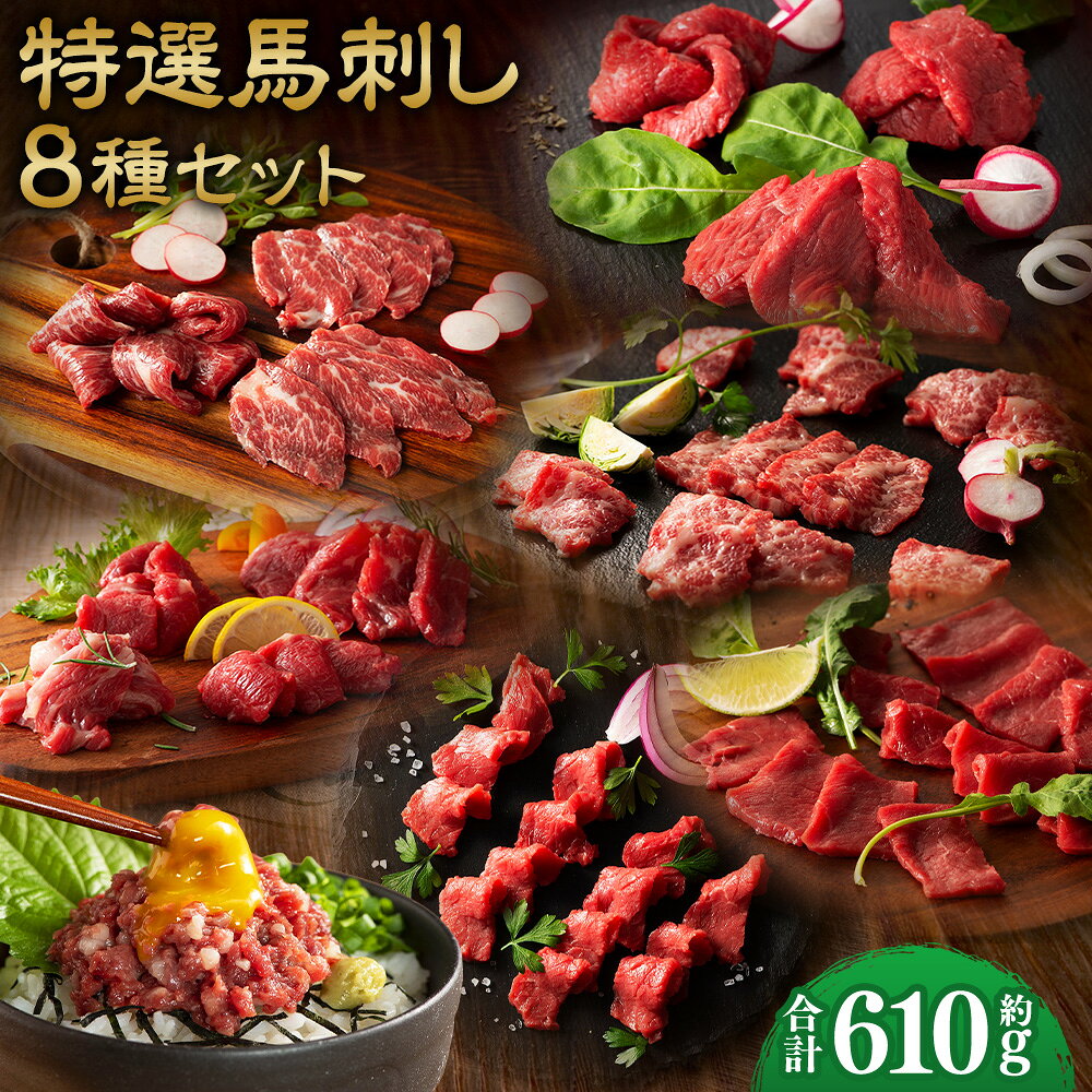 【ふるさと納税】【熊本特産】特選馬刺し8種セット（ふじ馬刺しメン・大トロ・中トロ・ヒレ・ロース・ランプ・上赤身・ネギトロ） 合計：約610g 馬刺し 馬刺 馬肉 お肉 メン 大トロ 中トロ ヒレ ロース ランプ 上赤身 たれ付き 食べ比べ 詰め合わせ 詰合せ 冷凍 送料無料