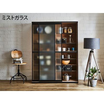 ふるさと納税 大川市 引き戸食器棚　幅133.5cm　ポエム【カラー:レディオーク、扉:ミストガラス】