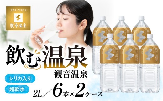 温泉水  2リットル  2L 6本入  2ケース 飲む温泉水 水 ペットボトル 飲料 軟水 国産 料理 炊飯 シリカ アルカリ ミネラルウォーター 常温保存 備蓄 観音温泉 静岡県 下田市 伊豆
