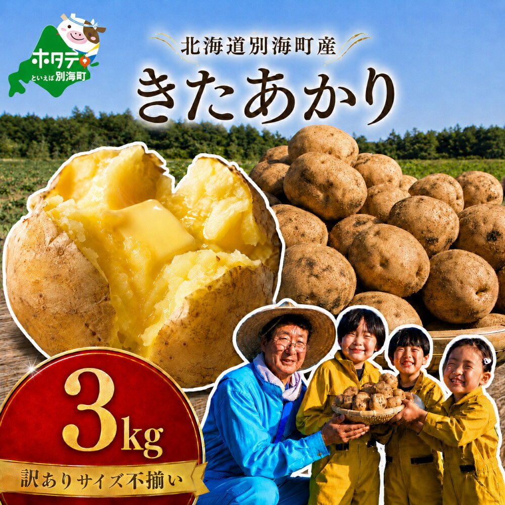 【ふるさと納税】【発送時期が選べる】 北海道産 新じゃが きたあかり じゃがいも 3kg （ きたあかり じゃがいも 新じゃが 新じゃがいも 訳あり 北海道 北海道別海町産 農薬不使用 有機肥料 サイズお任せ おいしい 3kg 3kg 3キロ ）