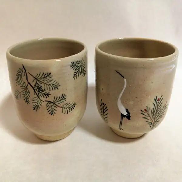 【伝統工芸品 清水焼】湯呑み 「立鶴・ひのき」（湯呑 伝統工芸湯呑み 湯呑）