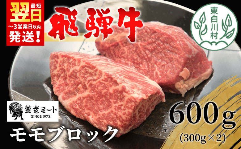 【最短翌日発送】 飛騨牛 モモブロック 600g 300g×2 牛肉 和牛 肉 ローストビーフ 焼肉 ステーキ 赤身 赤身肉 牛 鉄板焼き お祝い 贈答 ギフト 贈り物 ふるさと納税 東白川村 岐阜 贅沢 モモ もも肉 養老ミート