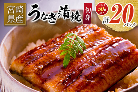 宮崎県産 うなぎ 蒲焼 切身 20パック 計1kg 個包装 国産 鰻 20枚